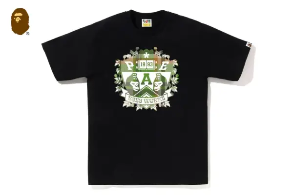 Noxx Чоловіча футболка з принтом BAPE CHECK UNIVERSITY EMBLEM, Чорний Noxx Чоловіча футболка з принтом BAPE CHECK UNIVERSITY EMBLEM, Чорний