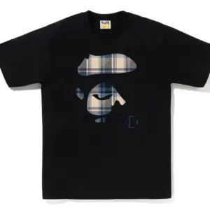 Noxx Чоловіча футболка з принтом BAPE CHECK APE FACE, Чорний Noxx Чоловіча футболка з принтом BAPE CHECK APE FACE, Чорний