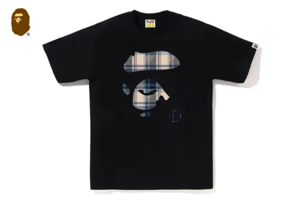 Noxx Чоловіча футболка з принтом BAPE CHECK APE FACE, Чорний Noxx Чоловіча футболка з принтом BAPE CHECK APE FACE, Чорний