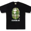 Noxx Чоловіча футболка з принтом BAPE CHECK BY BATHING APE, Чорний Noxx Чоловіча футболка з принтом BAPE CHECK BY BATHING APE, Чорний