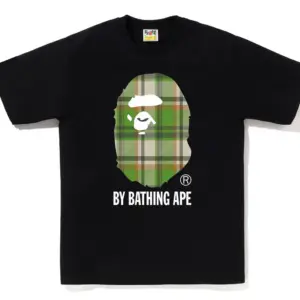 Noxx Чоловіча футболка з принтом BAPE CHECK BY BATHING APE, Чорний Noxx Чоловіча футболка з принтом BAPE CHECK BY BATHING APE, Чорний