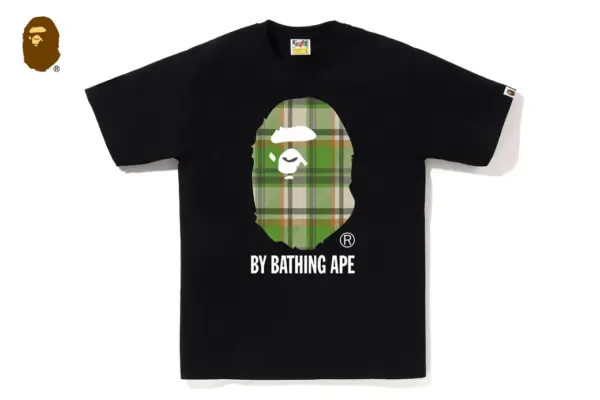 Noxx Чоловіча футболка з принтом BAPE CHECK BY BATHING APE, Чорний Noxx Чоловіча футболка з принтом BAPE CHECK BY BATHING APE, Чорний