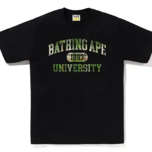 Noxx Чоловіча футболка з принтом BAPE CHECK UNIVERSITY COLLEGE, Чорний Noxx Чоловіча футболка з принтом BAPE CHECK UNIVERSITY COLLEGE, Чорний