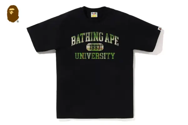 Noxx Чоловіча футболка з принтом BAPE CHECK UNIVERSITY COLLEGE, Чорний Noxx Чоловіча футболка з принтом BAPE CHECK UNIVERSITY COLLEGE, Чорний