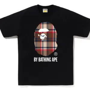 Noxx Чоловіча футболка з принтом BAPE CHECK BY BATHING APE, Чорний Noxx Чоловіча футболка з принтом BAPE CHECK BY BATHING APE, Чорний