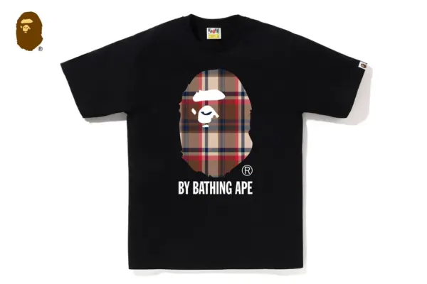 Noxx Чоловіча футболка з принтом BAPE CHECK BY BATHING APE, Чорний Noxx Чоловіча футболка з принтом BAPE CHECK BY BATHING APE, Чорний