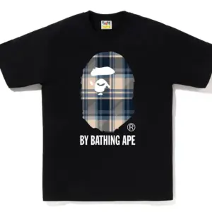 Noxx Чоловіча футболка з принтом BAPE CHECK BY BATHING APE, Чорний Noxx Чоловіча футболка з принтом BAPE CHECK BY BATHING APE, Чорний