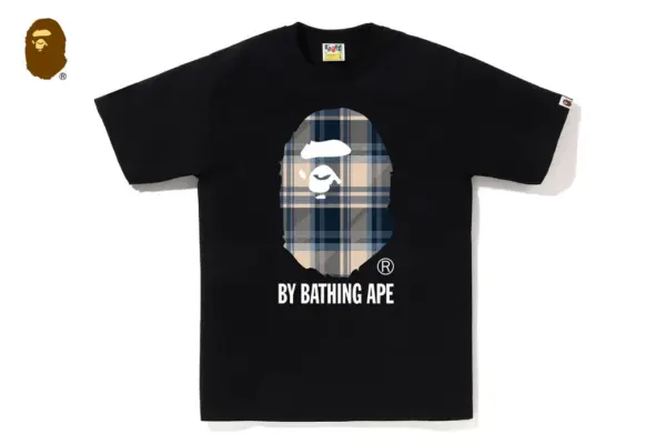 Noxx Чоловіча футболка з принтом BAPE CHECK BY BATHING APE, Чорний Noxx Чоловіча футболка з принтом BAPE CHECK BY BATHING APE, Чорний