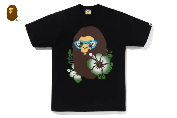 Noxx Чоловіча футболка з принтом BAPE ABC RESORT CAMO APE HEAD, Чорний Noxx Чоловіча футболка з принтом BAPE ABC RESORT CAMO APE HEAD, Чорний