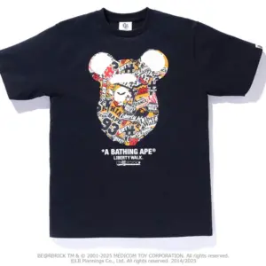 Noxx Чоловіча футболка з принтом BAPE X LBWK X MEDICOM TOY BE@R, Чорний Noxx Чоловіча футболка з принтом BAPE X LBWK X MEDICOM TOY BE@R, Чорний