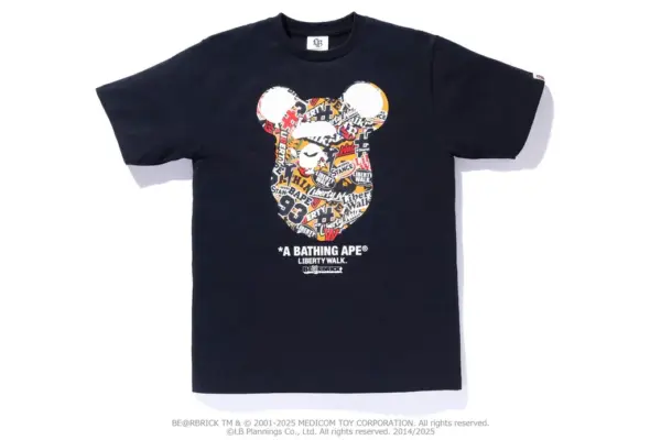 Noxx Чоловіча футболка з принтом BAPE X LBWK X MEDICOM TOY BE@R, Чорний Noxx Чоловіча футболка з принтом BAPE X LBWK X MEDICOM TOY BE@R, Чорний