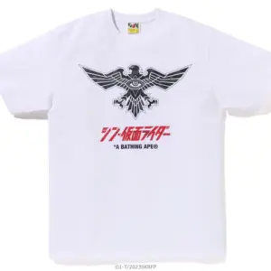 Noxx Чоловіча футболка з принтом BAPE X SHIN KAMEN RIDER SHOCKER, Білий Noxx Чоловіча футболка з принтом BAPE X SHIN KAMEN RIDER SHOCKER, Білий