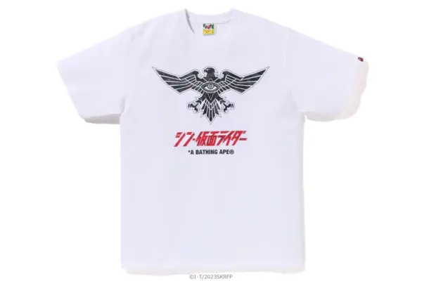 Noxx Чоловіча футболка з принтом BAPE X SHIN KAMEN RIDER SHOCKER, Білий Noxx Чоловіча футболка з принтом BAPE X SHIN KAMEN RIDER SHOCKER, Білий