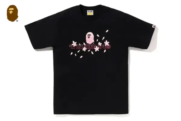 Noxx Чоловіча футболка з принтом BAPE SAKURA LOGO, Чорний