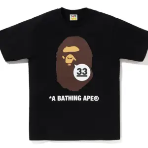 Noxx Чоловіча футболка з принтом BAPE A BATHING APE 33RD ANNIV. APE HEAD, Чорний Noxx Чоловіча футболка з принтом BAPE A BATHING APE 33RD ANNIV. APE HEAD, Чорний