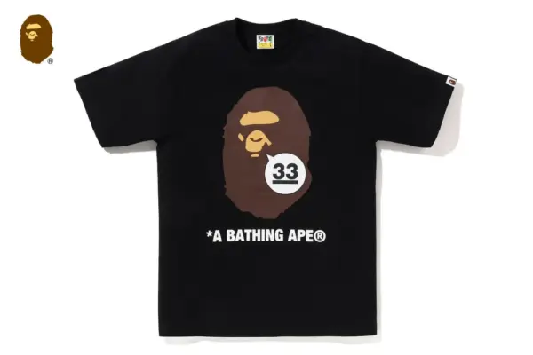 Noxx Чоловіча футболка з принтом BAPE A BATHING APE 33RD ANNIV. APE HEAD, Чорний