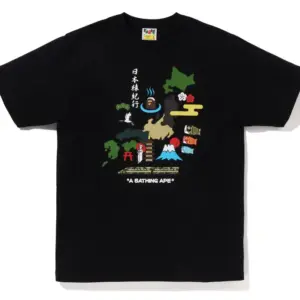 Noxx Чоловіча футболка з принтом BAPE JAPAN CULTURE, Чорний Noxx Чоловіча футболка з принтом BAPE JAPAN CULTURE, Чорний