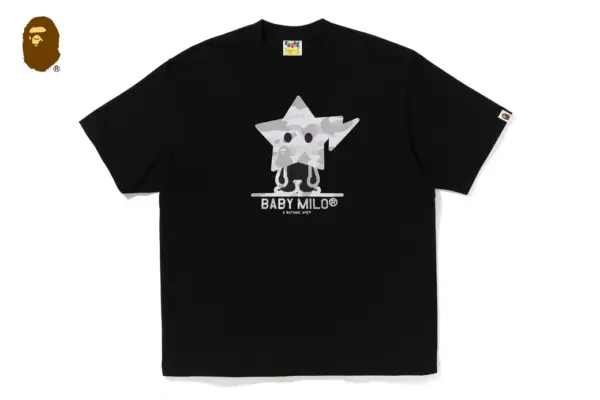 Noxx Чоловіча футболка з принтом BAPE CAMO BABY MILO STAR, Чорний Noxx Чоловіча футболка з принтом BAPE CAMO BABY MILO STAR, Чорний