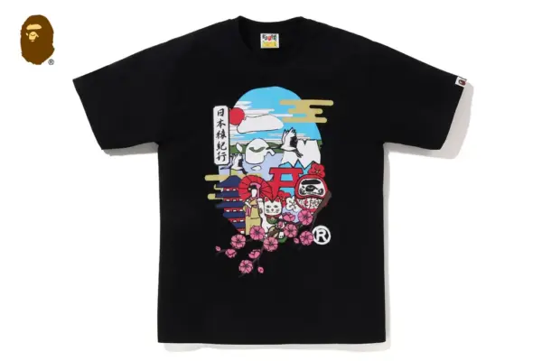Noxx Чоловіча футболка з принтом BAPE JAPAN CULTURE APE, Чорний Noxx Чоловіча футболка з принтом BAPE JAPAN CULTURE APE, Чорний