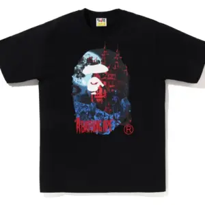 Noxx Чоловіча футболка з принтом BAPE VAMPIRE CASTLE, Чорний Noxx Чоловіча футболка з принтом BAPE VAMPIRE CASTLE, Чорний