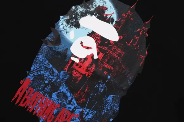 Noxx Чоловіча футболка з принтом BAPE VAMPIRE CASTLE, Чорний Noxx Чоловіча футболка з принтом BAPE VAMPIRE CASTLE, Чорний
