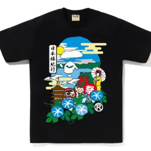 Noxx Чоловіча футболка з принтом BAPE JAPAN CULTURE, Чорний Noxx Чоловіча футболка з принтом BAPE JAPAN CULTURE, Чорний