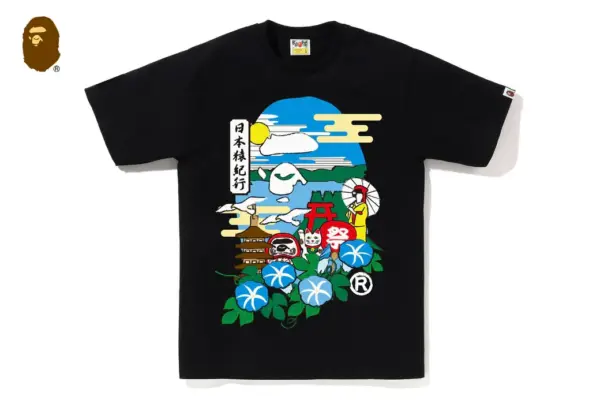 Noxx Чоловіча футболка з принтом BAPE JAPAN CULTURE, Чорний Noxx Чоловіча футболка з принтом BAPE JAPAN CULTURE, Чорний