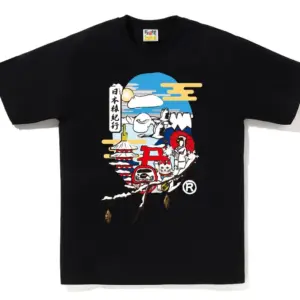 Noxx Чоловіча футболка з принтом BAPE JAPAN CULTURE, Чорний Noxx Чоловіча футболка з принтом BAPE JAPAN CULTURE, Чорний