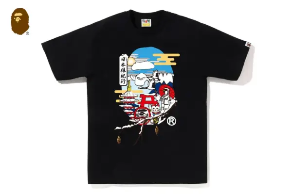 Noxx Чоловіча футболка з принтом BAPE JAPAN CULTURE, Чорний Noxx Чоловіча футболка з принтом BAPE JAPAN CULTURE, Чорний