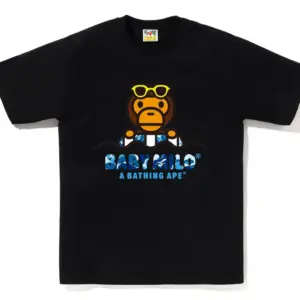 Noxx Чоловіча футболка з принтом BAPE CAMO BABY MILO, Чорний Noxx Чоловіча футболка з принтом BAPE CAMO BABY MILO, Чорний