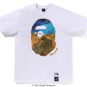 Noxx Чоловіча футболка з принтом BAPE X Van Gogh, Білий Noxx Чоловіча футболка з принтом BAPE X Van Gogh, Білий