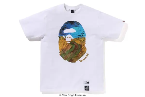 Noxx Чоловіча футболка з принтом BAPE X Van Gogh, Білий Noxx Чоловіча футболка з принтом BAPE X Van Gogh, Білий
