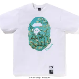 Noxx Чоловіча футболка з принтом BAPE X Van Gogh, Білий Noxx Чоловіча футболка з принтом BAPE X Van Gogh, Білий