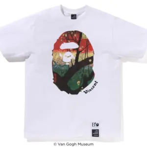 Noxx Чоловіча футболка з принтом BAPE X Van Gogh, Білий Noxx Чоловіча футболка з принтом BAPE X Van Gogh, Білий
