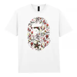 Noxx Чоловіча футболка з принтом Bape Бейп 000091, Білий Noxx Чоловіча футболка з принтом Bape Бейп 000091, Білий
