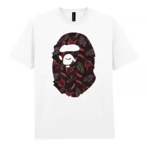 Noxx Чоловіча футболка з принтом Bape Бейп 000092, Білий Noxx Чоловіча футболка з принтом Bape Бейп 000092, Білий