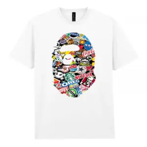 Noxx Чоловіча футболка з принтом Bape Бейп 000094, Білий Noxx Чоловіча футболка з принтом Bape Бейп 000094, Білий