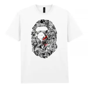Noxx Чоловіча футболка з принтом Bape Бейп 000096, Білий Noxx Чоловіча футболка з принтом Bape Бейп 000096, Білий