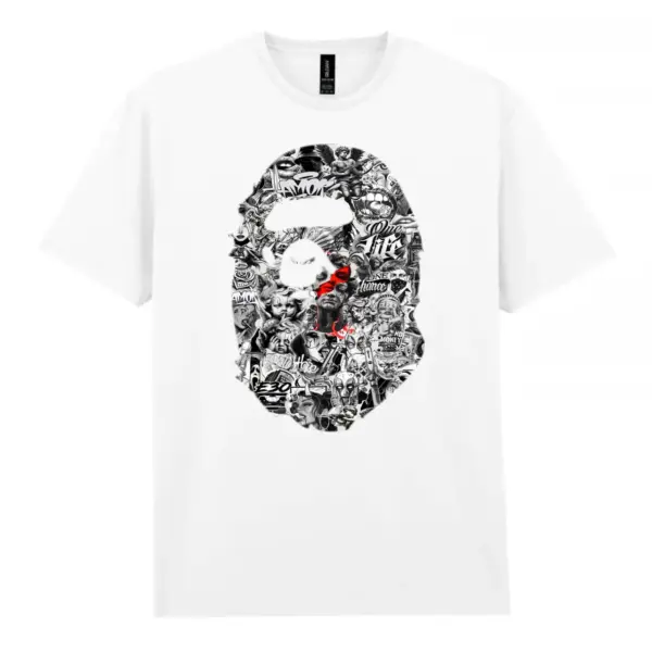 Noxx Чоловіча футболка з принтом Bape Бейп 000096, Білий Noxx Чоловіча футболка з принтом Bape Бейп 000096, Білий