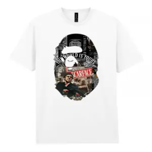Noxx Чоловіча футболка з принтом Bape Бейп 000097, Білий Noxx Чоловіча футболка з принтом Bape Бейп 000097, Білий