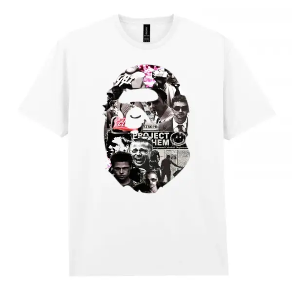 Noxx Чоловіча футболка з принтом Bape Бейп 000098, Білий Noxx Чоловіча футболка з принтом Bape Бейп 000098, Білий