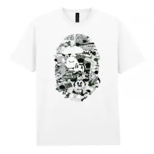 Noxx Чоловіча футболка з принтом Bape Бейп 000032, Білий Noxx Чоловіча футболка з принтом Bape Бейп 000032, Білий