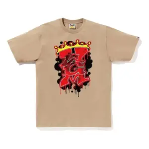 Noxx Чоловіча футболка з принтом Bape WGM Graffiti, Бежевий Noxx Чоловіча футболка з принтом Bape WGM Graffiti, Бежевий