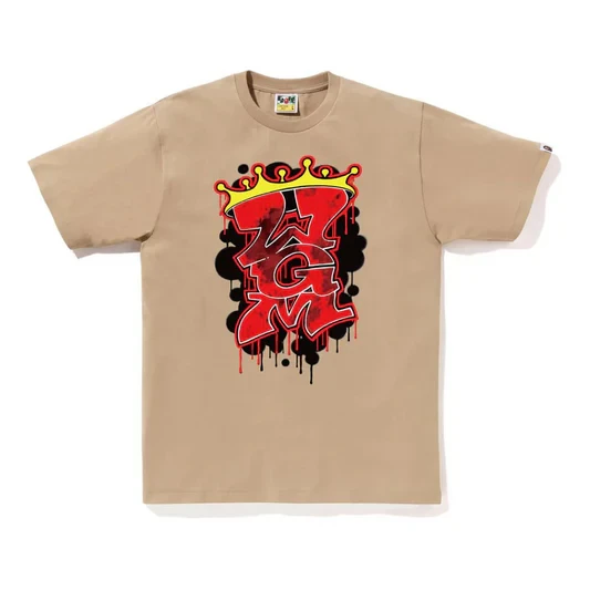 Noxx Чоловіча футболка з принтом Bape WGM Graffiti, Бежевий