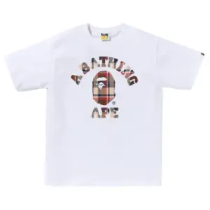 Noxx Чоловіча футболка з принтом Bape Check College, Білий Noxx Чоловіча футболка з принтом Bape Check College, Білий
