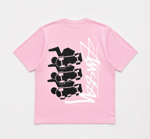 Noxx Чоловіча футболка з принтом Stussy, Рожевий Noxx Чоловіча футболка з принтом Stussy, Рожевий