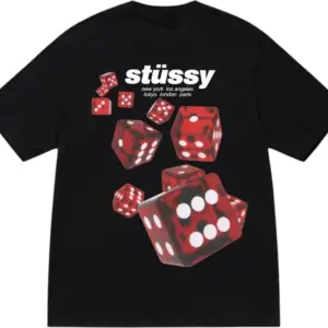 Noxx Чоловіча футболка з принтом Stussy Rollers, Чорний Noxx Чоловіча футболка з принтом Stussy Rollers, Чорний