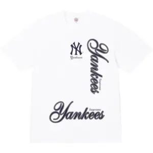 Noxx Чоловіча футболка з принтом Supreme MLB Teams NY, Білий Noxx Чоловіча футболка з принтом Supreme MLB Teams NY, Білий