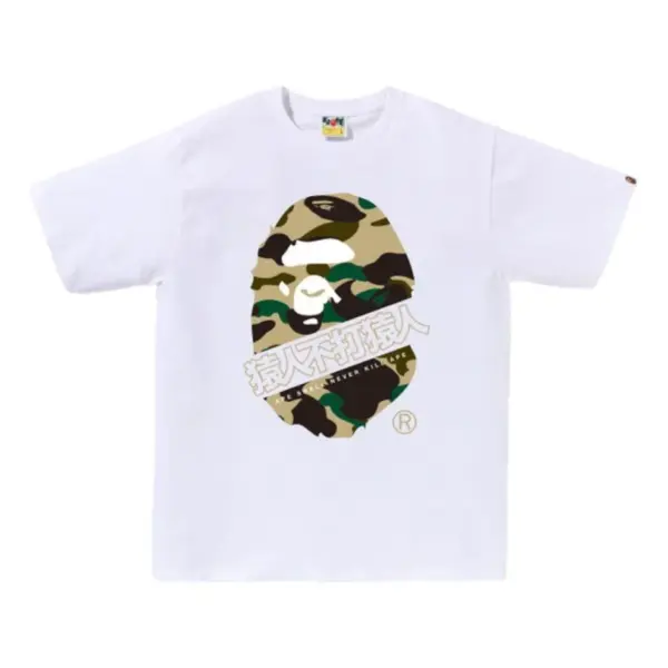Noxx Чоловіча футболка з принтом A Bathing Ape 1st Camo Kanji, Білий Noxx Чоловіча футболка з принтом A Bathing Ape 1st Camo Kanji, Білий