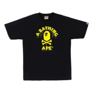 Noxx Чоловіча футболка з принтом A Bathing Ape Drip Ape Crossbone College, Чорний Noxx Чоловіча футболка з принтом A Bathing Ape Drip Ape Crossbone College, Чорний
